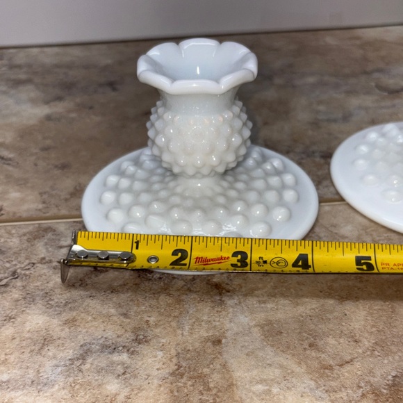 Set of 2 Vintage Fenton Hobnail Milk Glass Candlesticks Pair Candle Holders 3”T - Picture 8 of 8